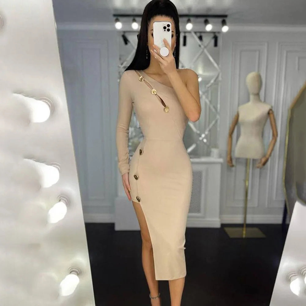 Robe Asymétrique Cocktail Kaki chez Robe Asymétrique