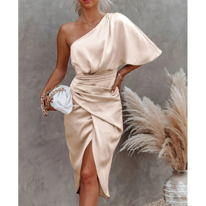Robe Asymétrique Epaule Beige chez Robe Asymétrique