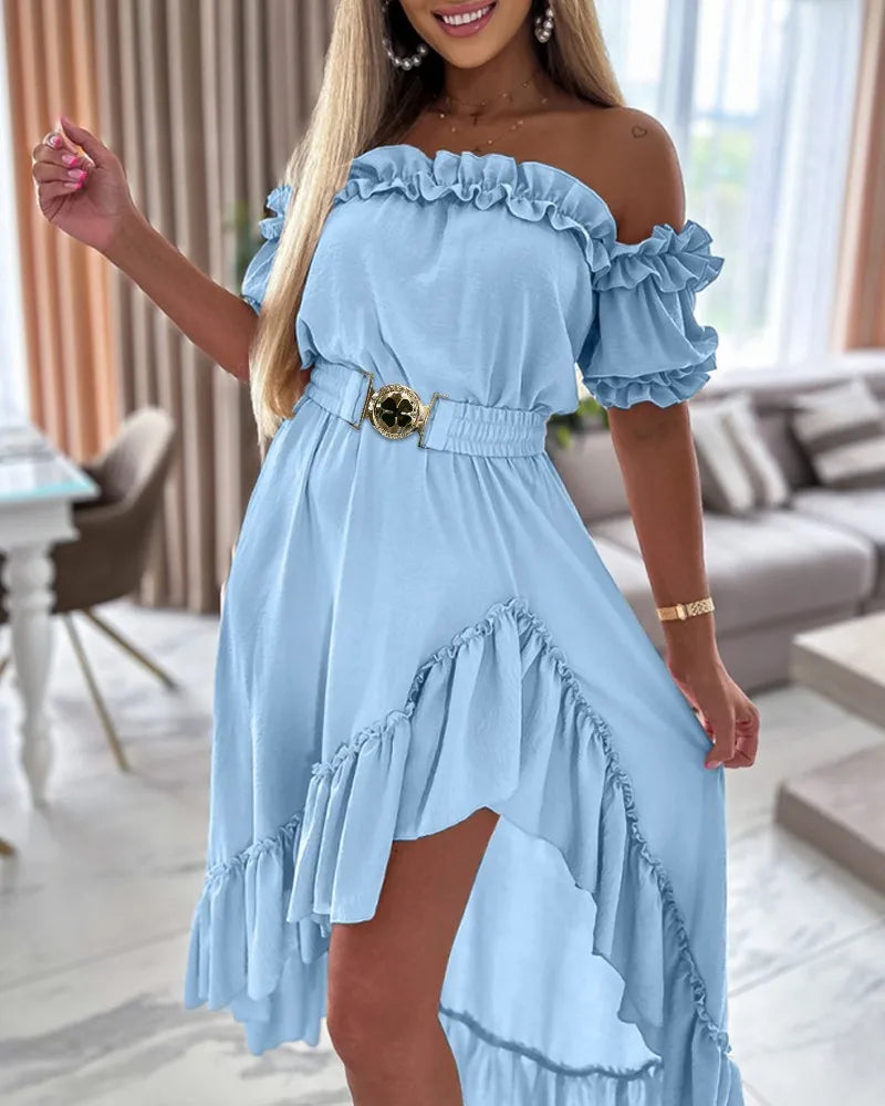 Robe Asymétrique Volant Bleu Ciel chez Robe Asymétrique