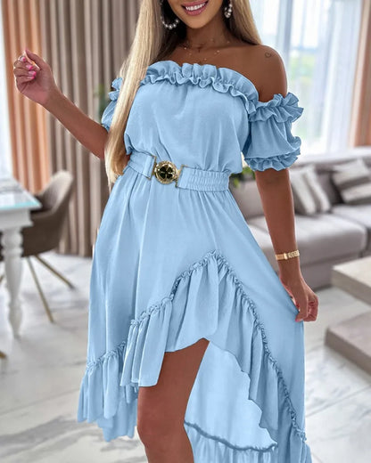 Robe Asymétrique Volant Bleu Ciel chez Robe Asymétrique