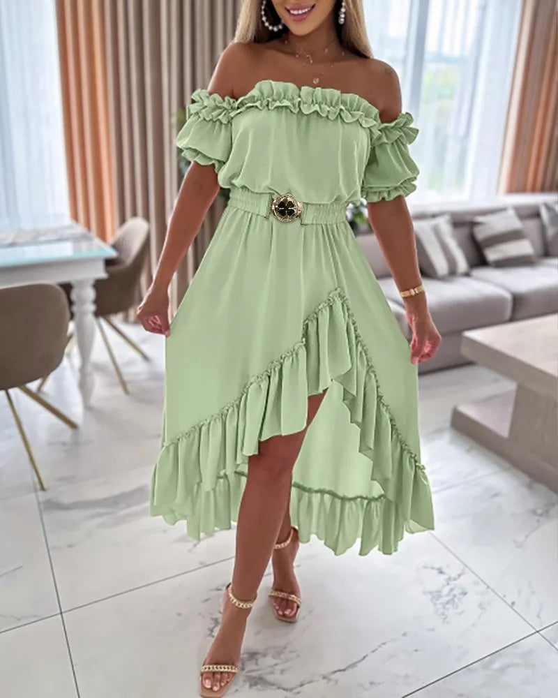 Robe Asymétrique Volant Vert Clair chez Robe Asymétrique